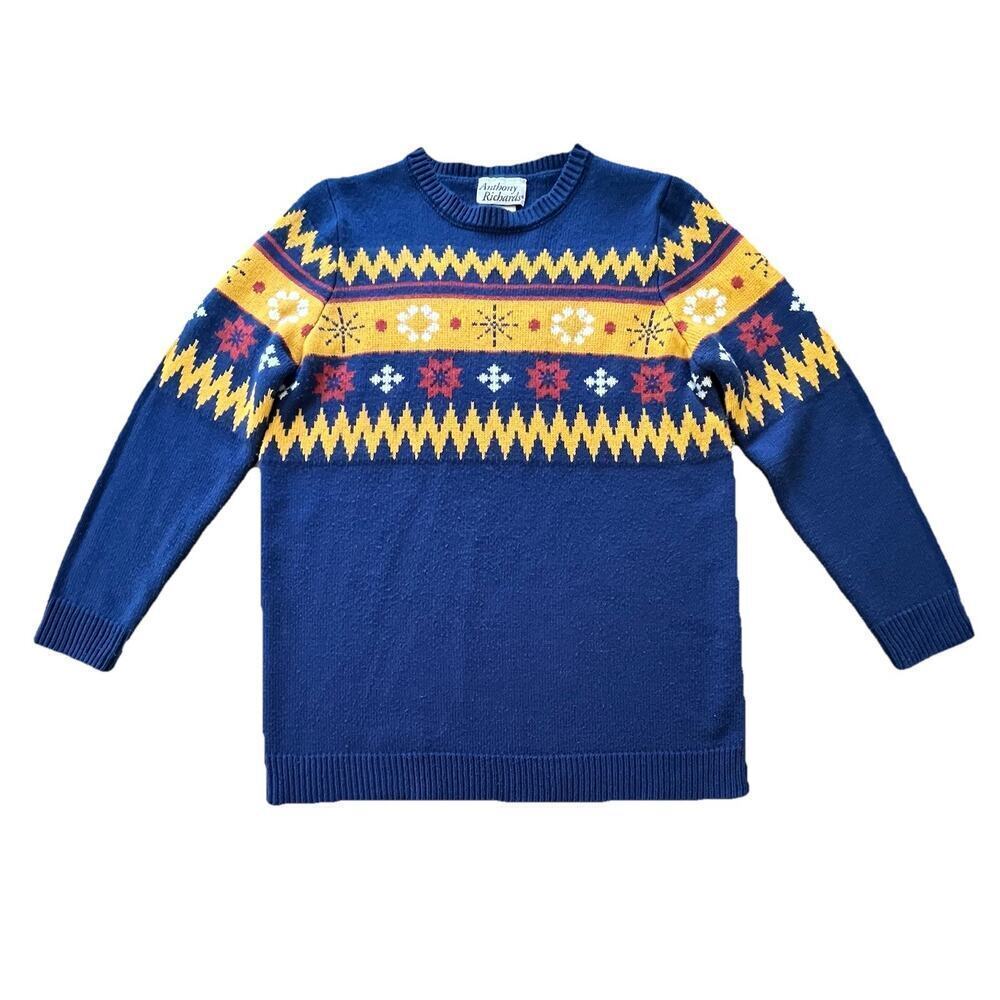Anthony Richard’s VTG Women Nordic Fair Isle Snowflake Knit Sweater Blue Size M - Picture 1 of 8